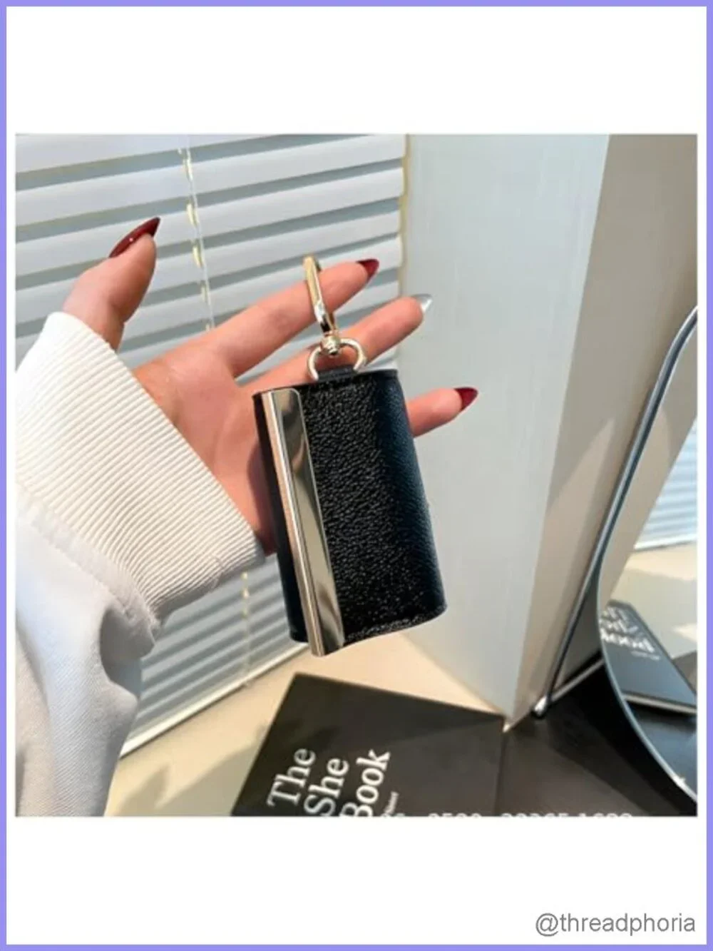 Foldable Reusable Shopping Bag Keychain Faux Leather Pouch Tote for Travel